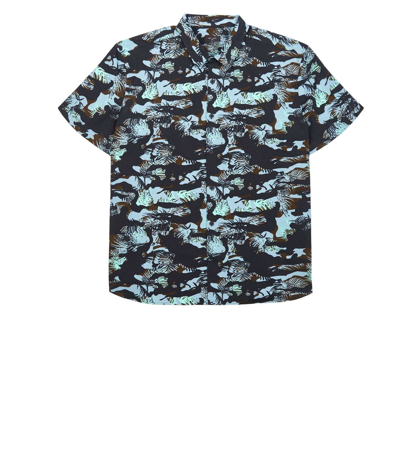 Plus Size Blue Camo Leaf Short Sleeve Shirt