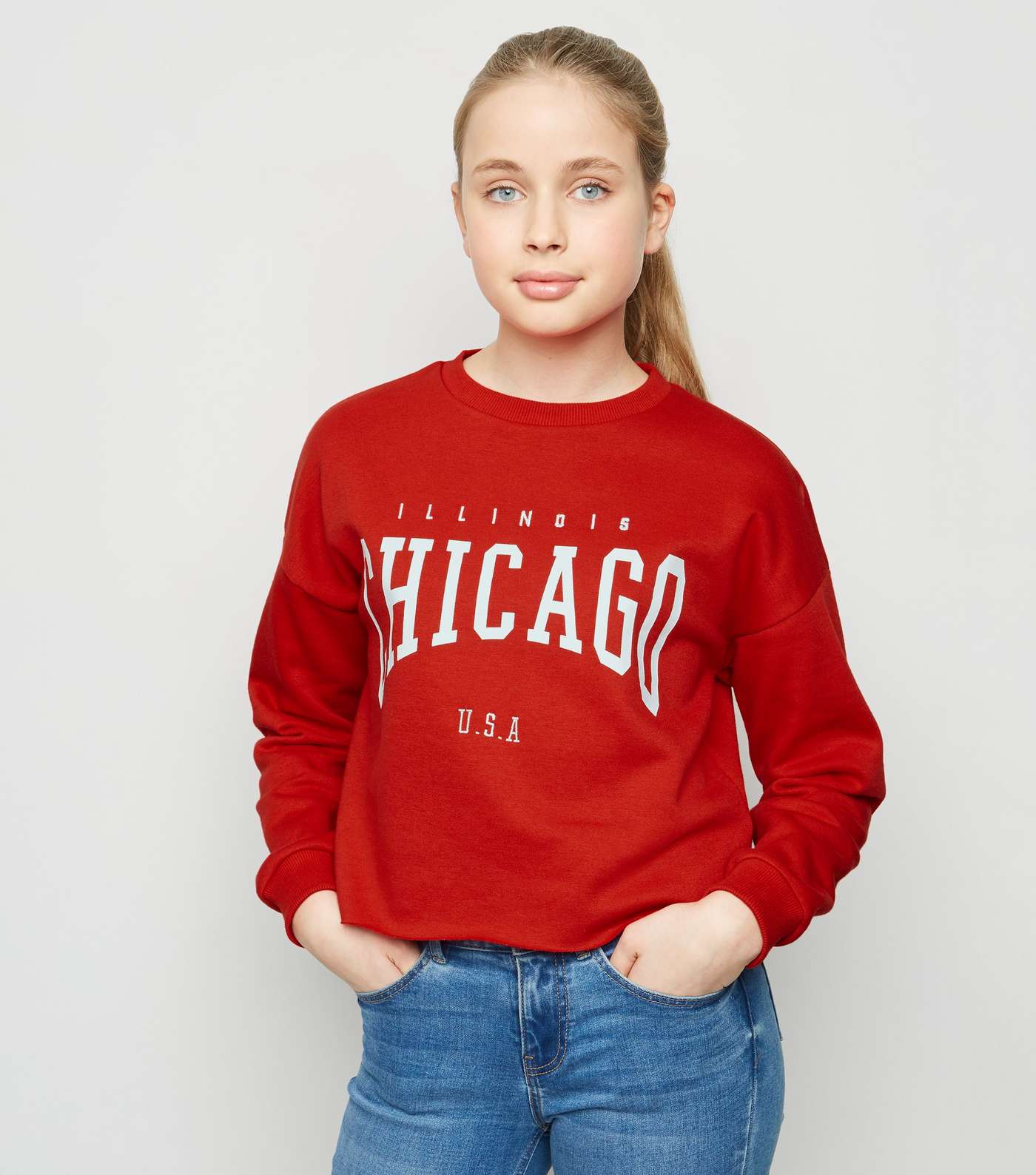 Girls Red Chicago Slogan Sweatshirt Image 2