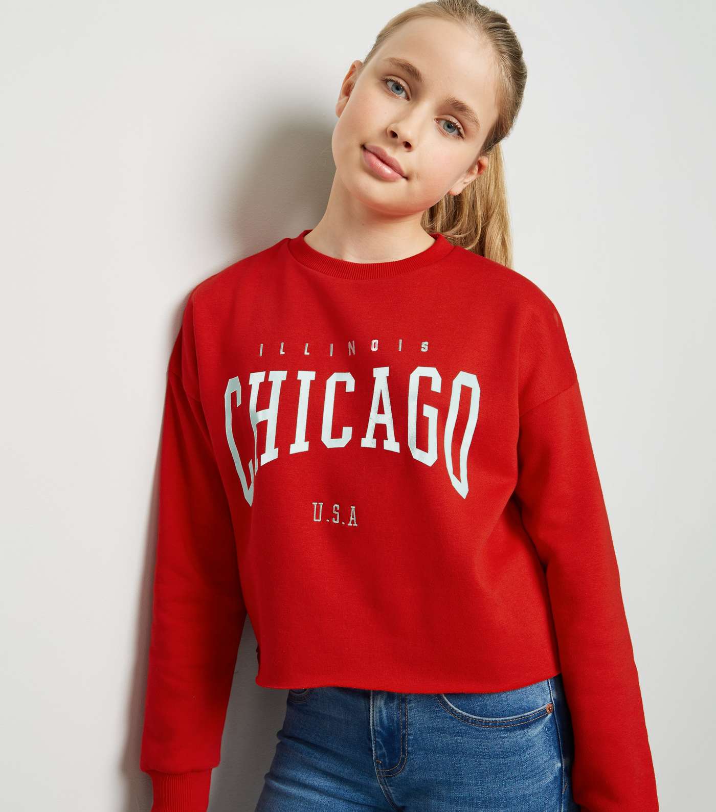 Girls Red Chicago Slogan Sweatshirt Image 6