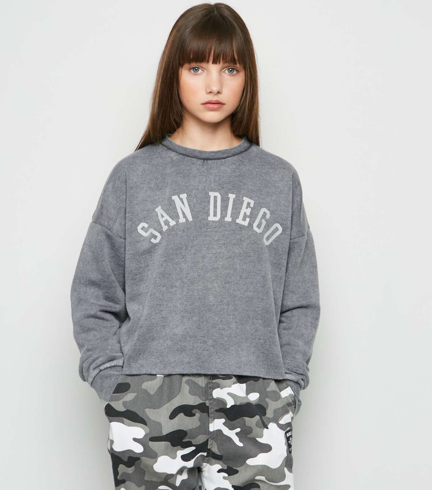 Girls Dark Grey Acid Wash Slogan Sweatshirt