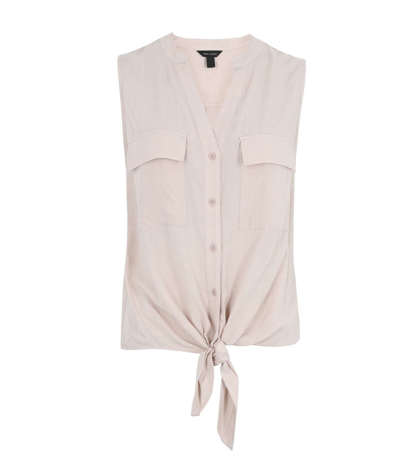 Pale Pink Tie Front Double Pocket Sleeveless Shirt Image 5