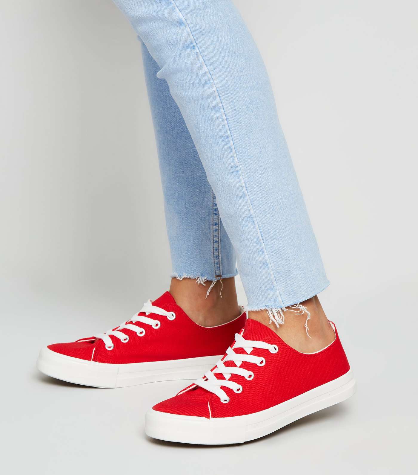 Girls Red Canvas Trainers Image 2