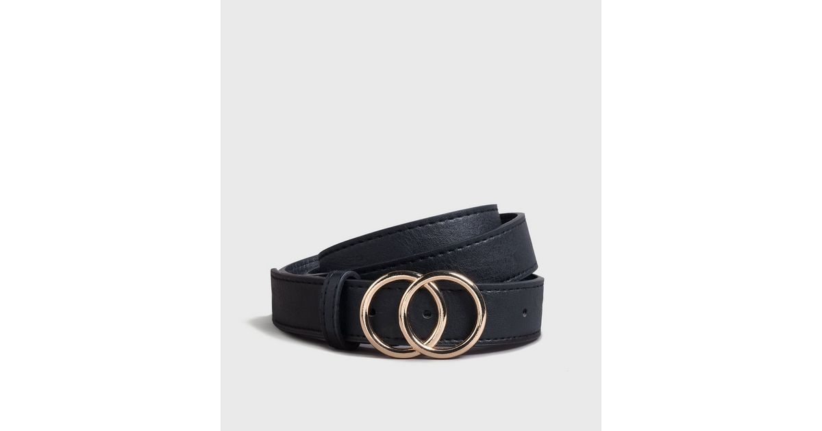 Black LeatherLook Double Circle Belt New Look