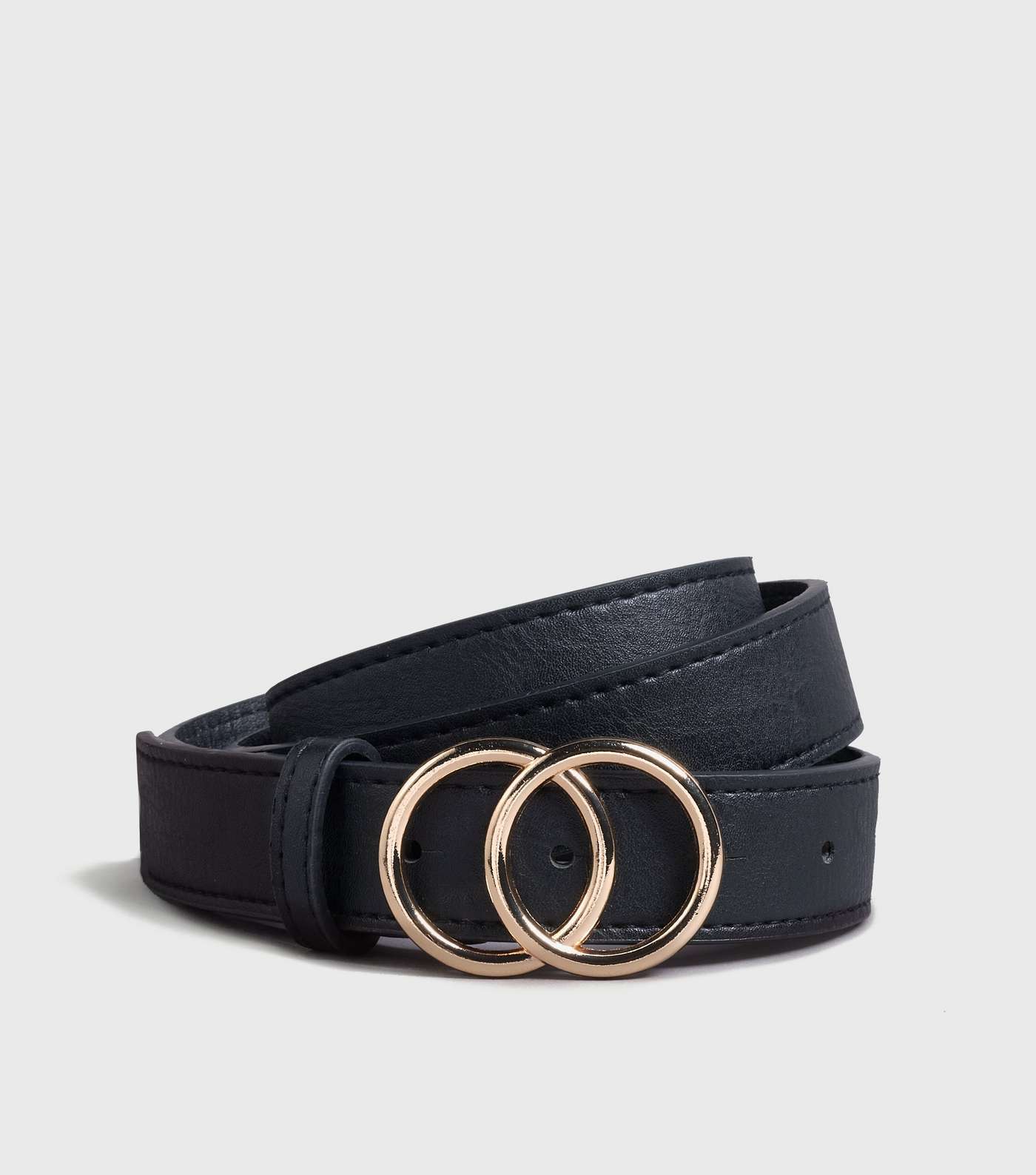 Black Leather-Look Double Circle Belt 