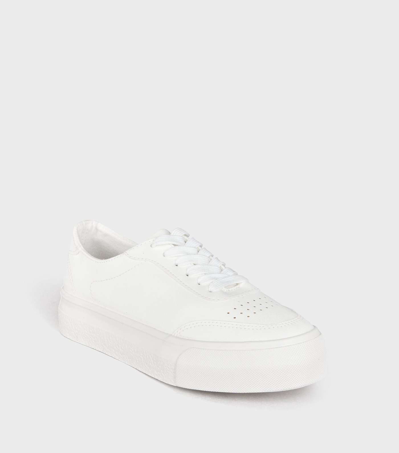 Girls White Lace Up Flatform Trainers