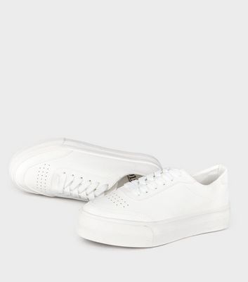 Girls White Lace Up Flatform Trainers 