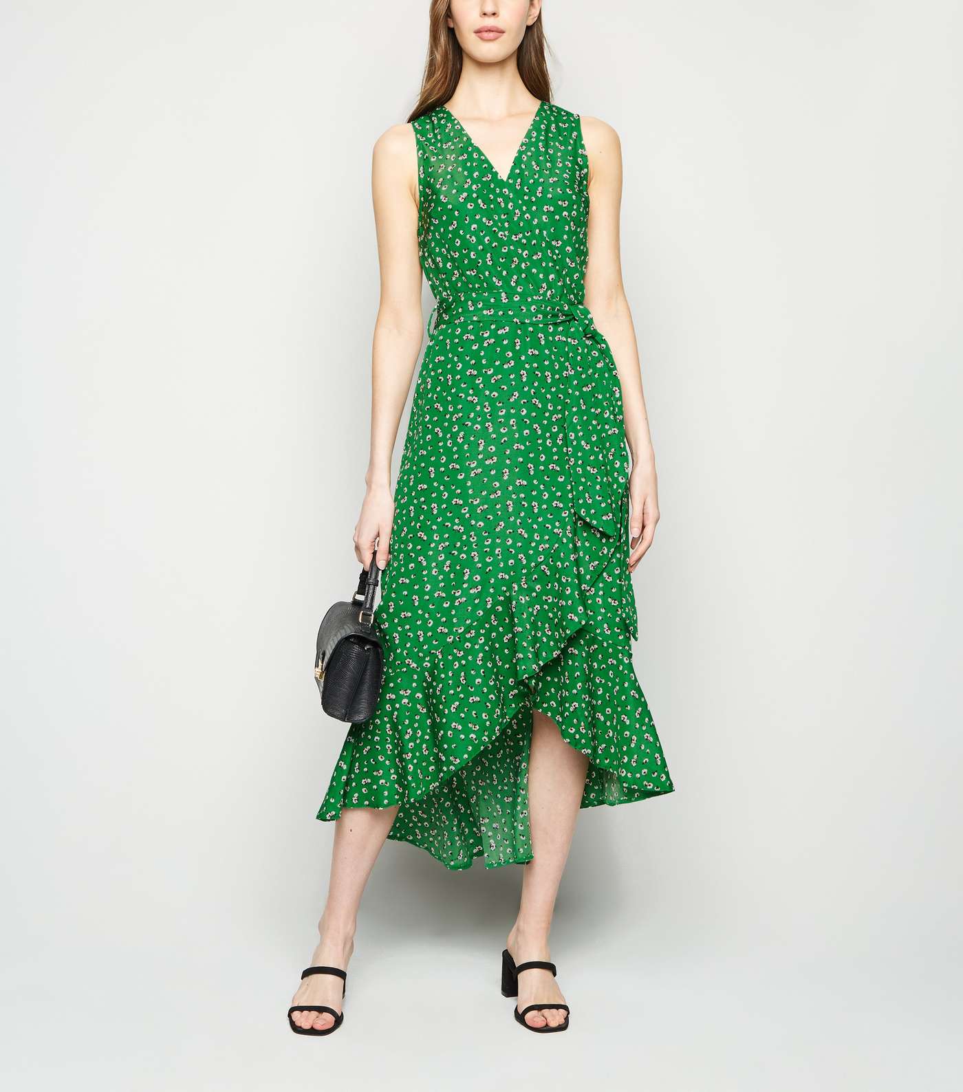 AX Paris Green Floral Ruffle Hem Dress