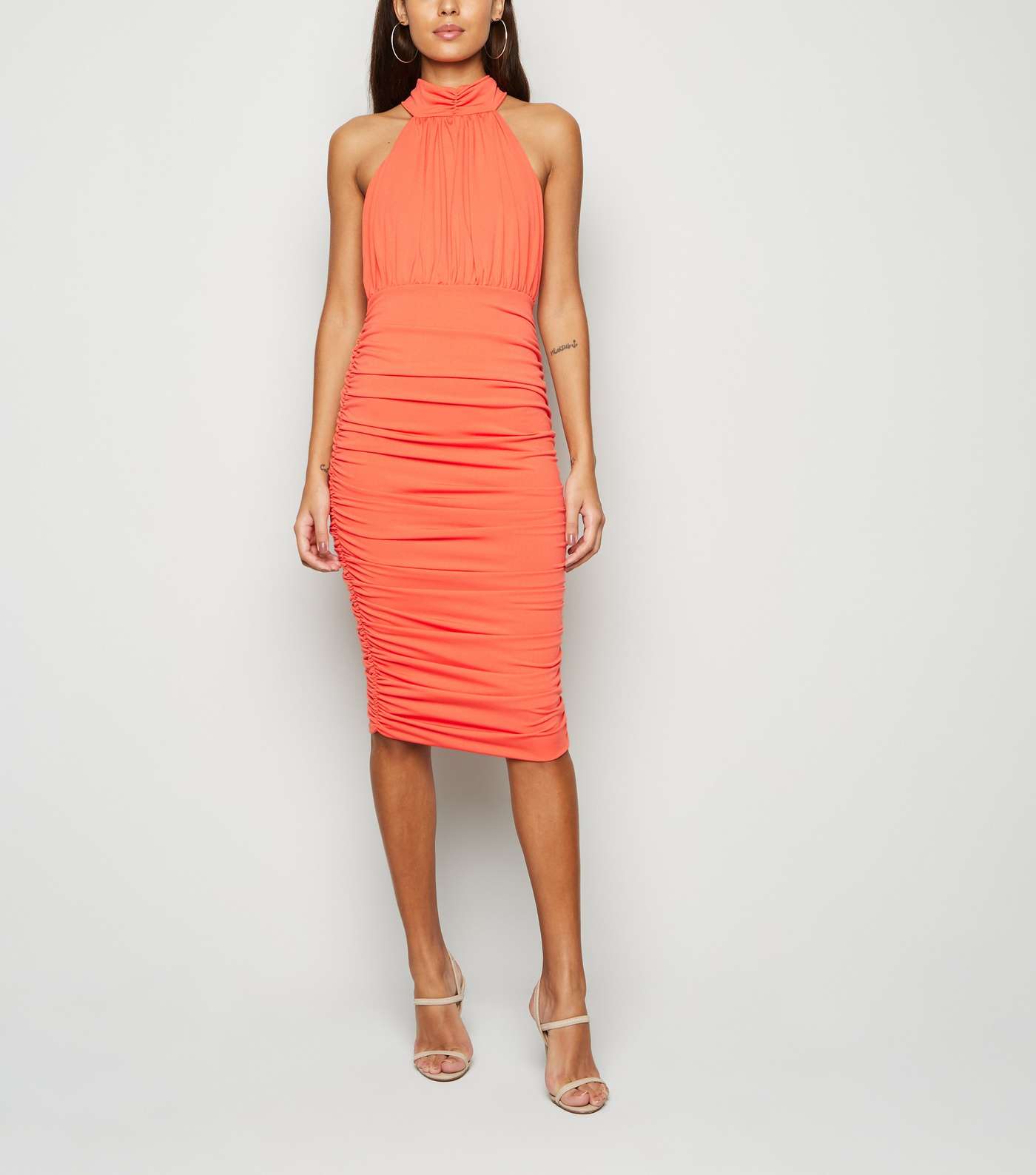 AX Paris Coral High Neck Ruched Bodycon Dress