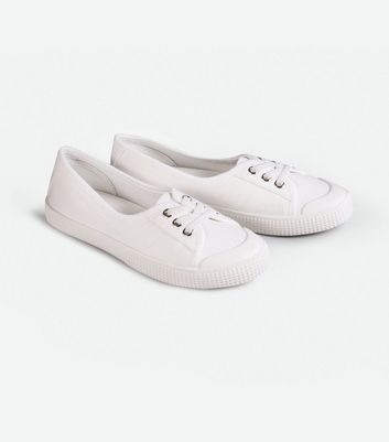 Girls White Canvas Lace Up Trainers 