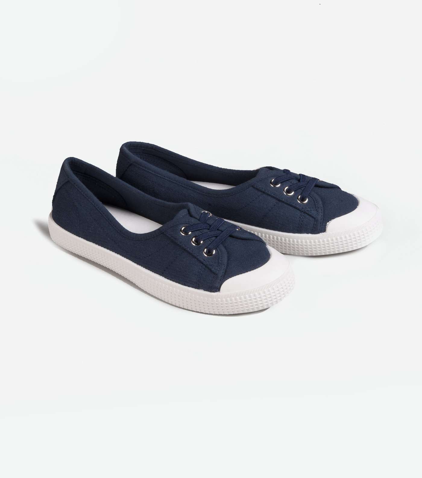 Girls Navy Canvas Lace Up Trainers 