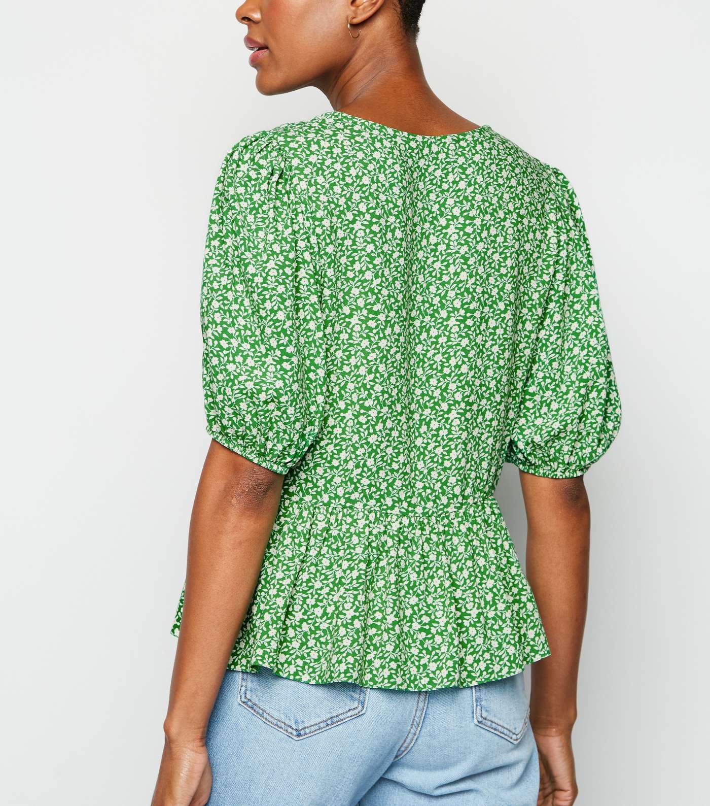 Green Ditsy Floral Button Front Top Image 3