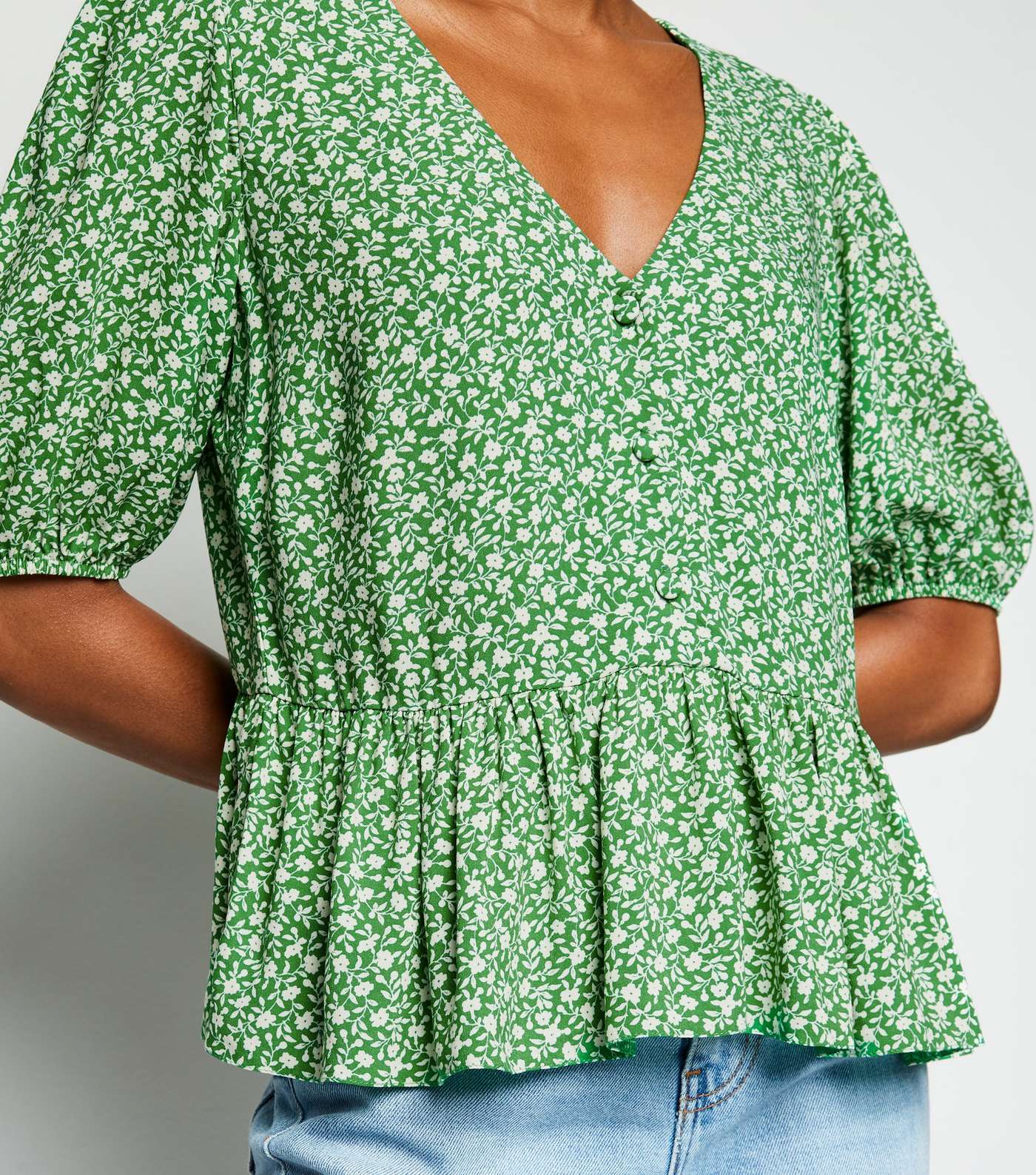 Green Ditsy Floral Button Front Top Image 5