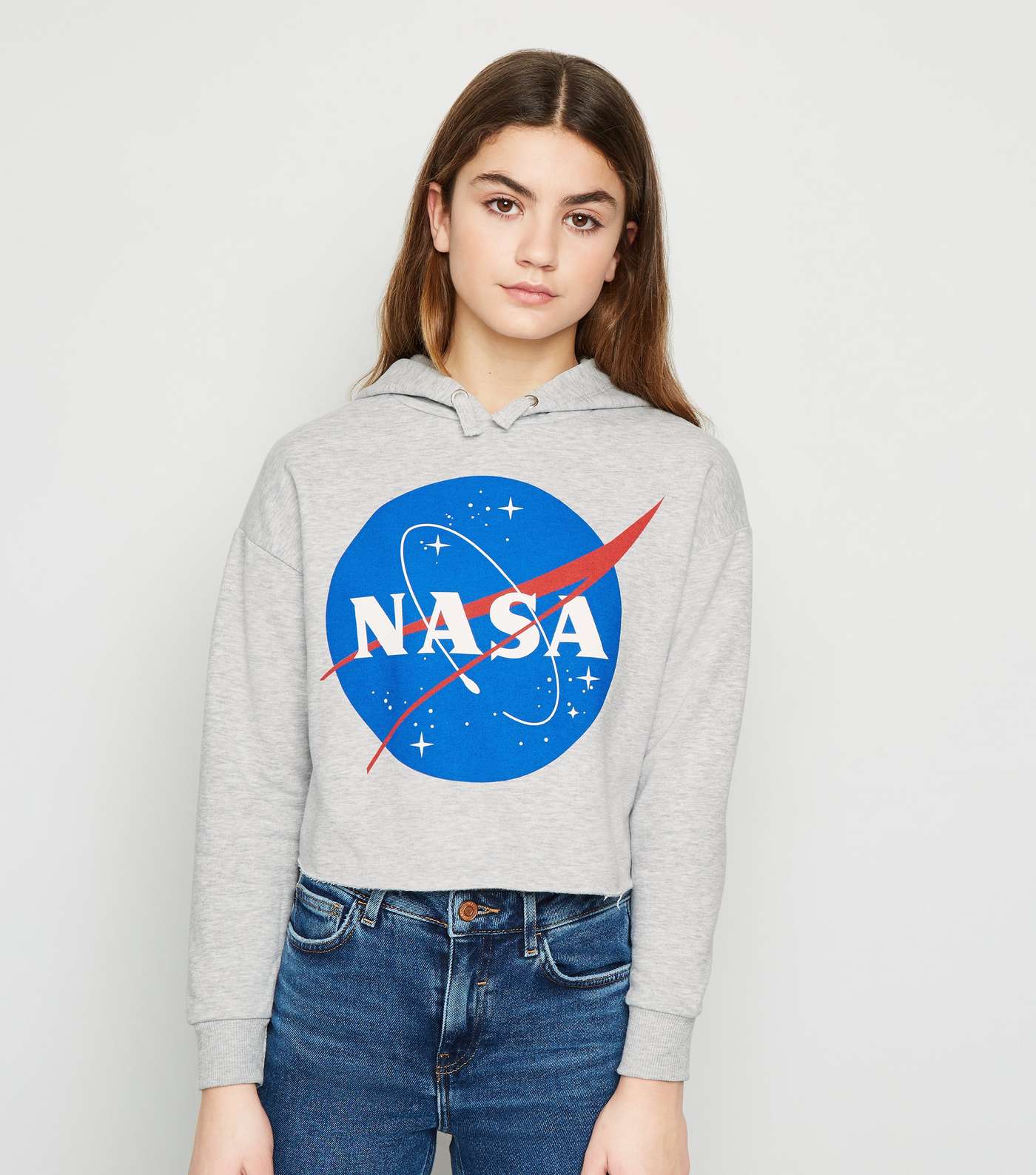 Girls Grey NASA Slogan Hoodie