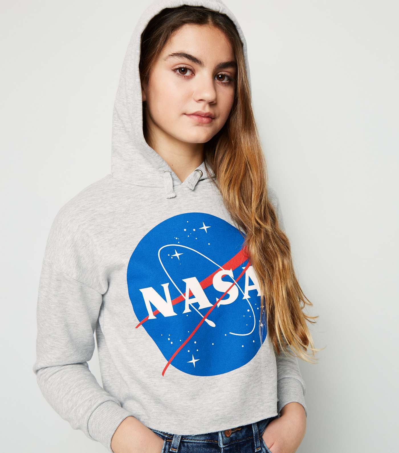 Girls Grey NASA Slogan Hoodie Image 5