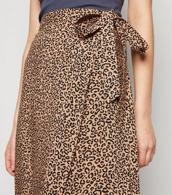 leopard print wrap midi skirt