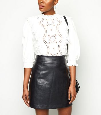 new look black leather pleated skirt