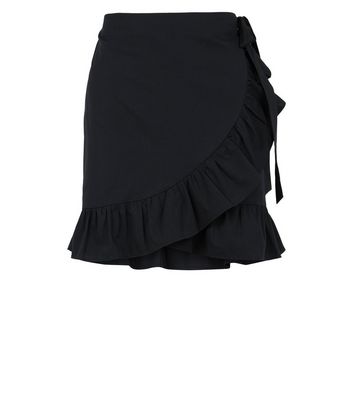 black ruffle wrap skirt