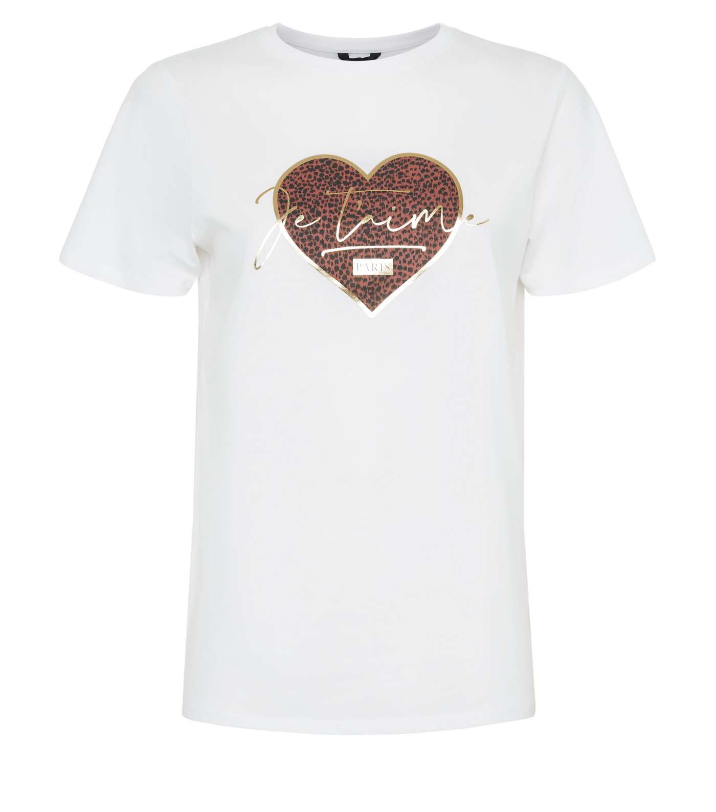 White Je T'Aime Leopard Print Heart Slogan T-Shirt Image 4