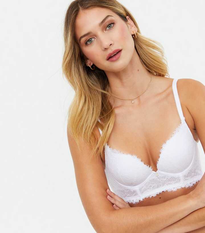 White Lace Strappy Long Push-Up Bra