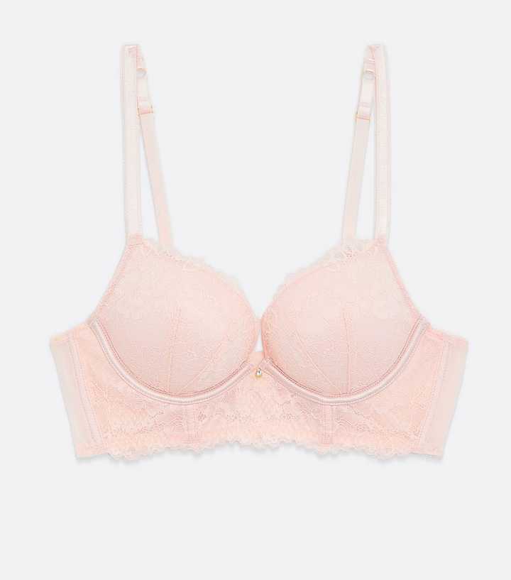 Pink Lace Strappy Long Push-Up Bra