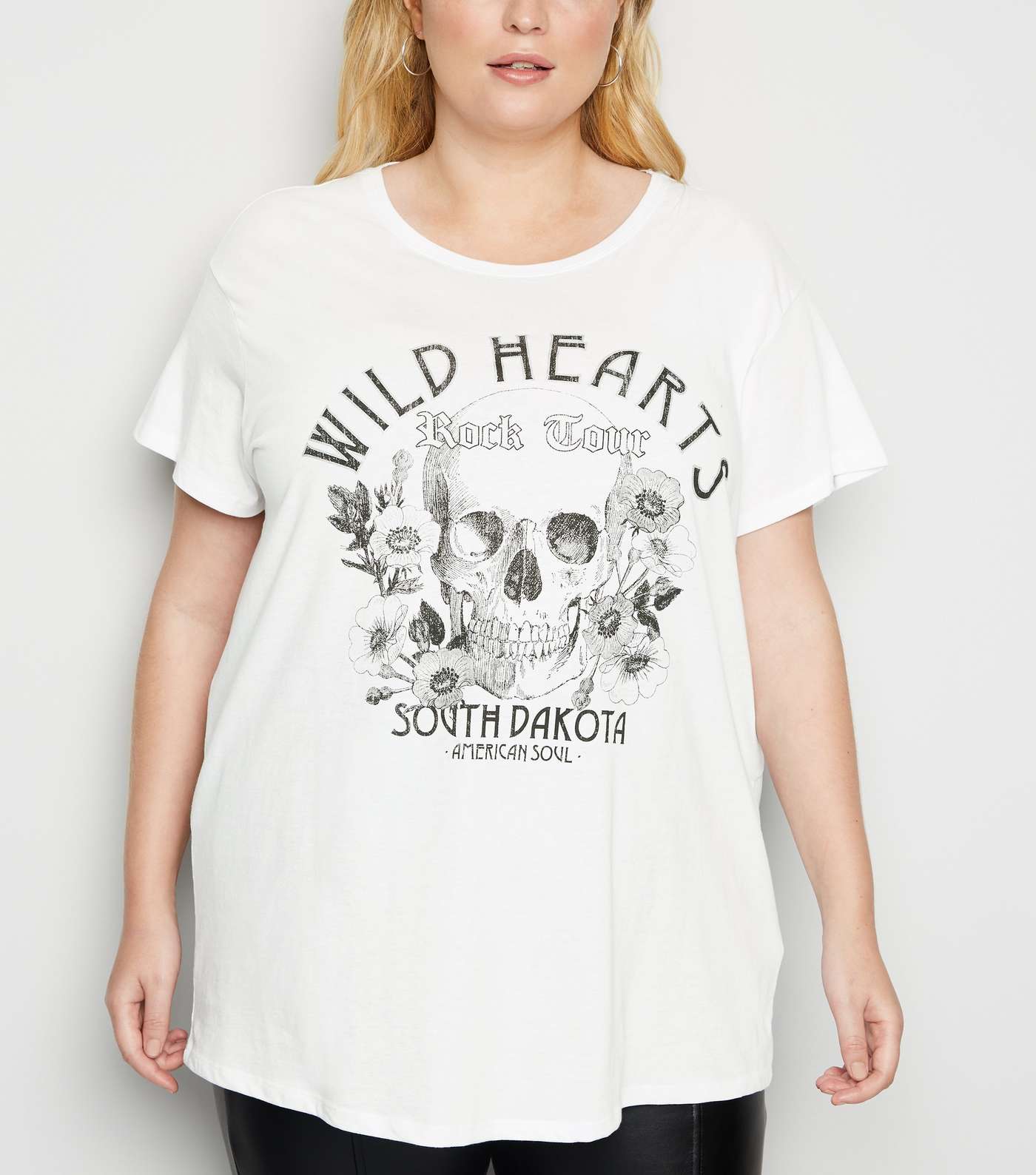 Curves White Wild Hearts Rock Slogan T-Shirt
