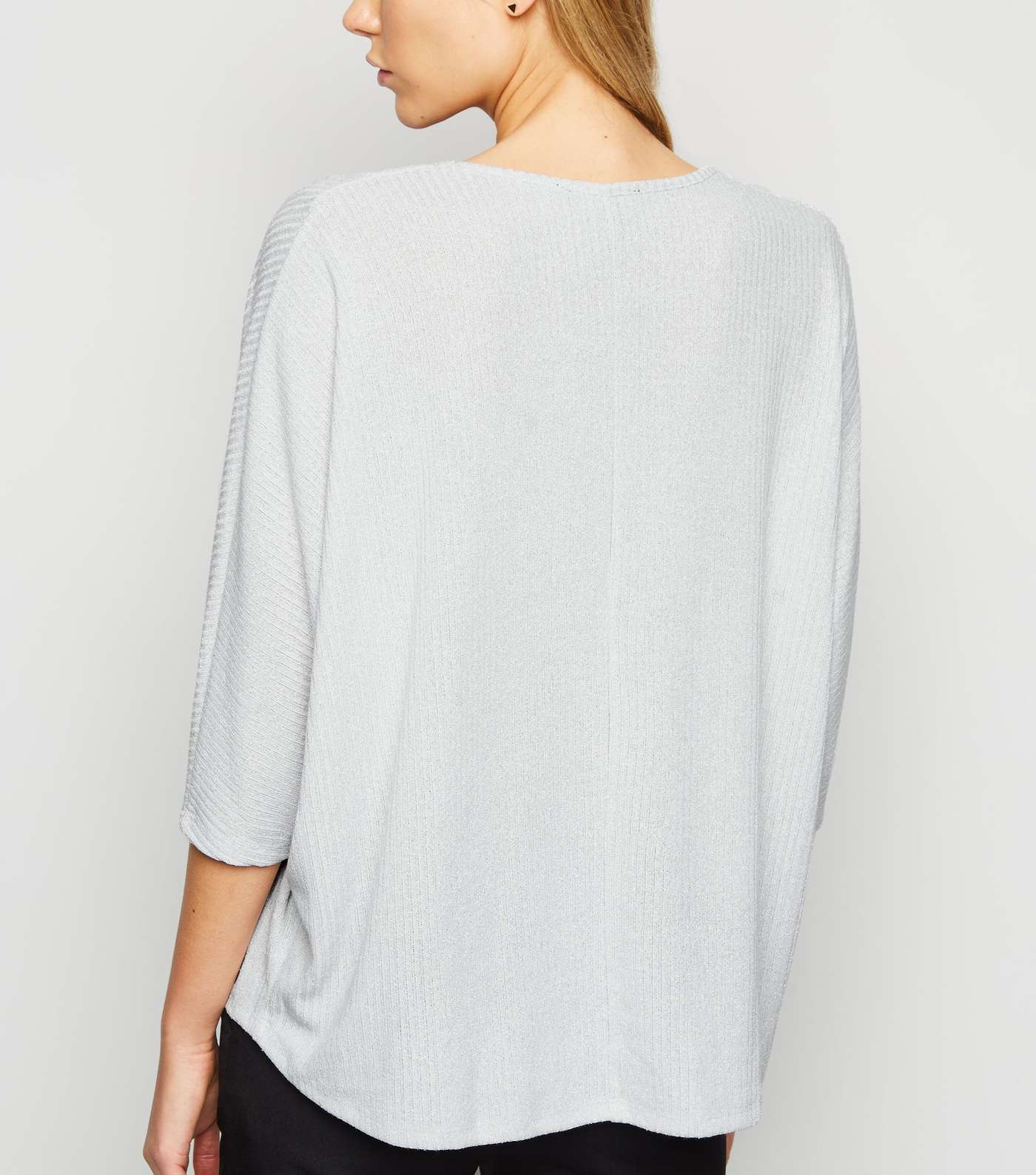 Pale Grey Fine Knit Ribbed Batwing Top Image 3