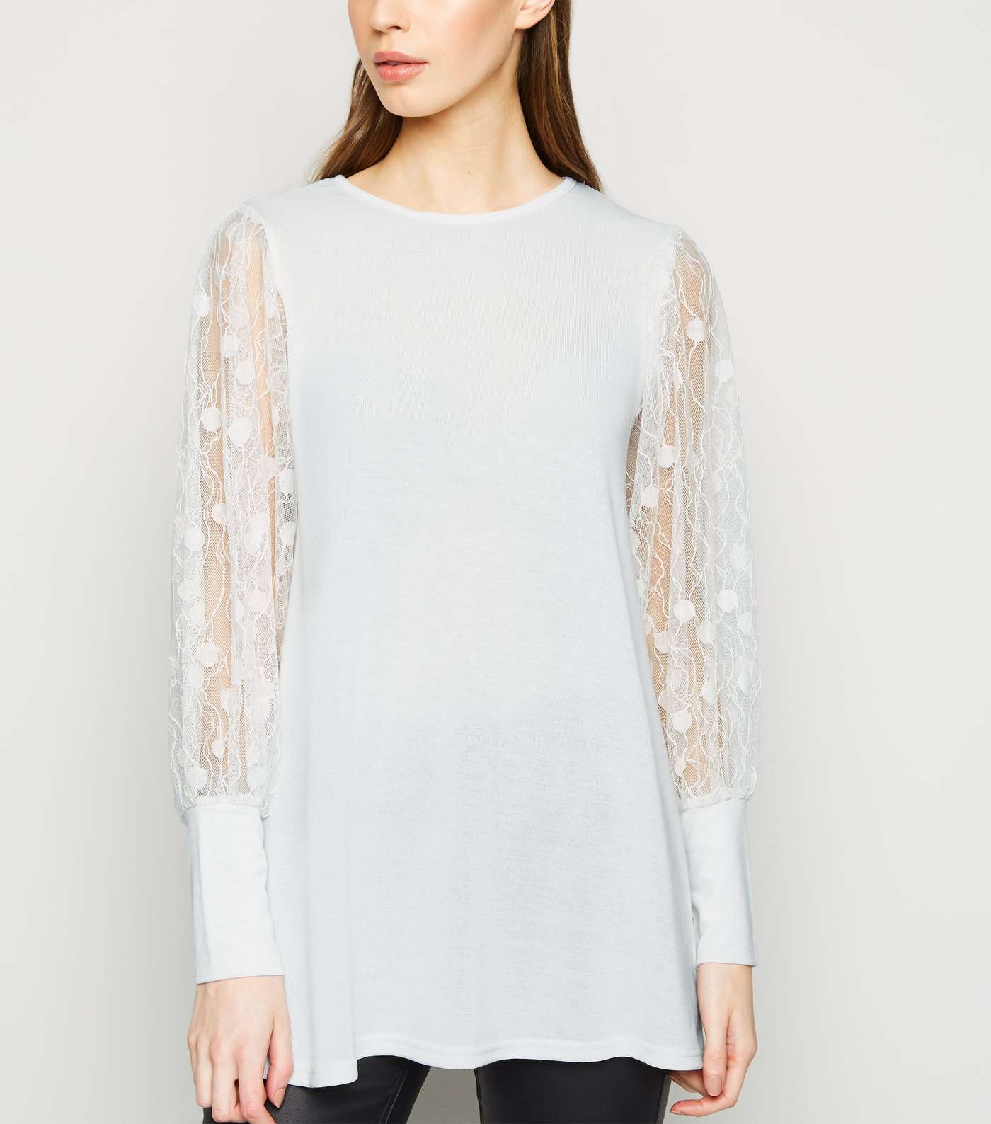 Blue Vanilla Off White Lace Sleeve Top
