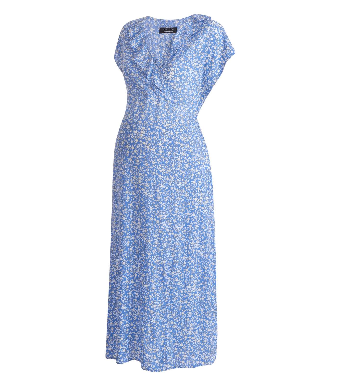 Maternity Blue Floral Ruffle Midi Dress 