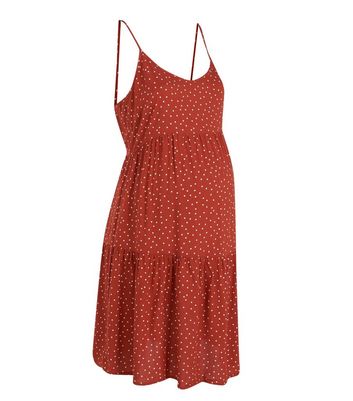 new look rust polka dot dress