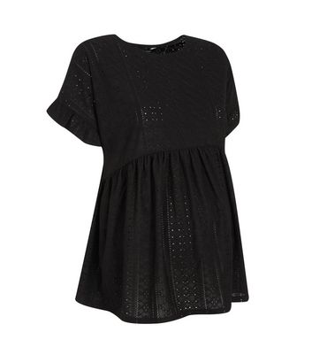 Image of Maternity Black Broderie Peplum Top New Look