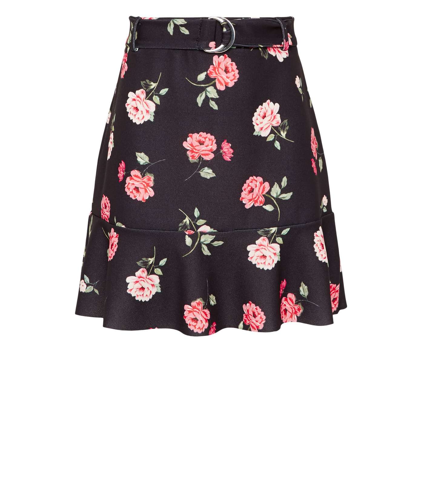 Girls Black Floral Print Peplum Hem Mini Skirt Image 4