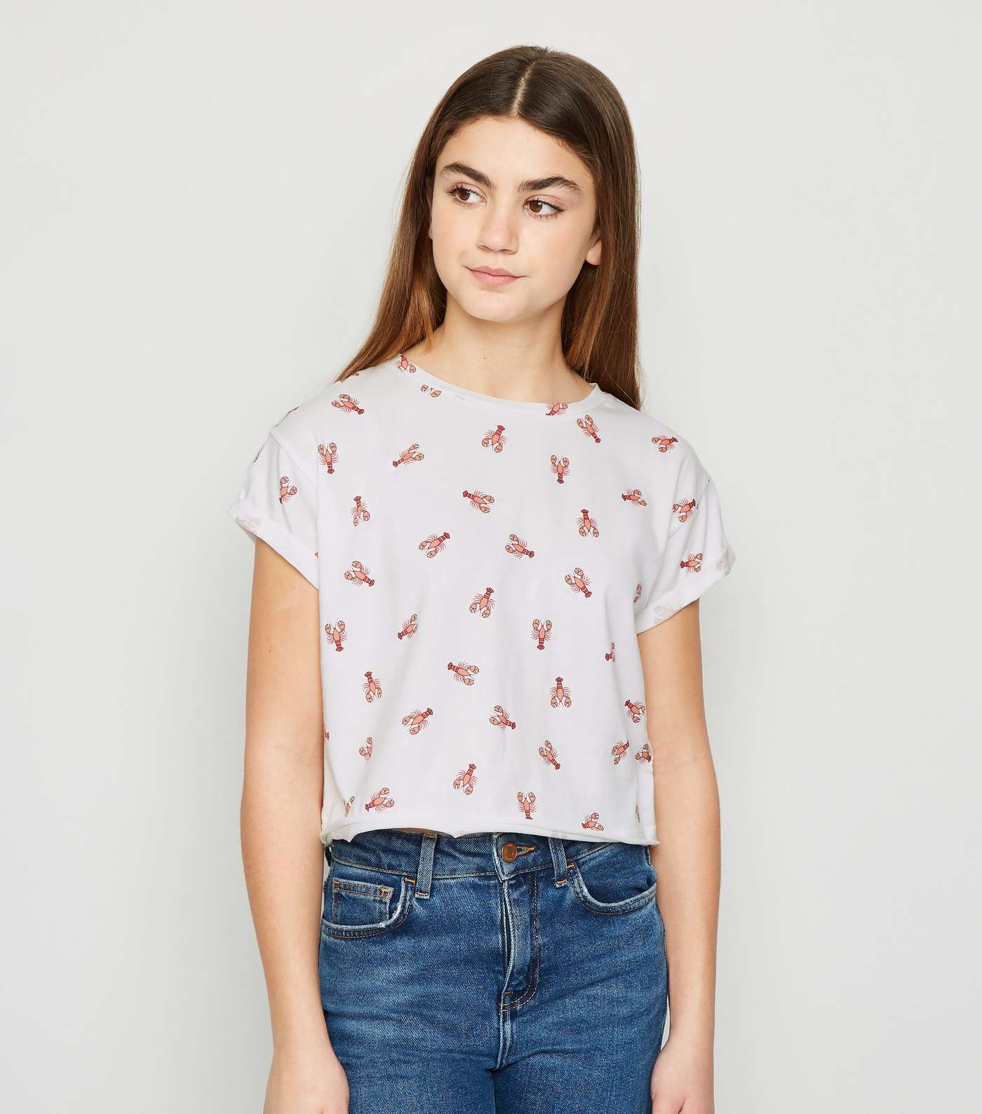 Girls White Lobster Print T-Shirt