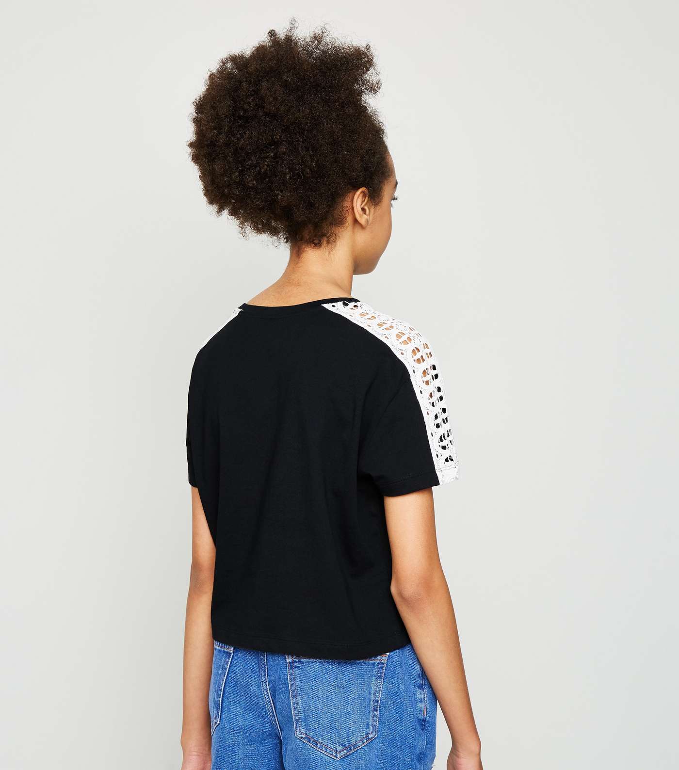 Girls Black Crochet Sleeve T-Shirt Image 3