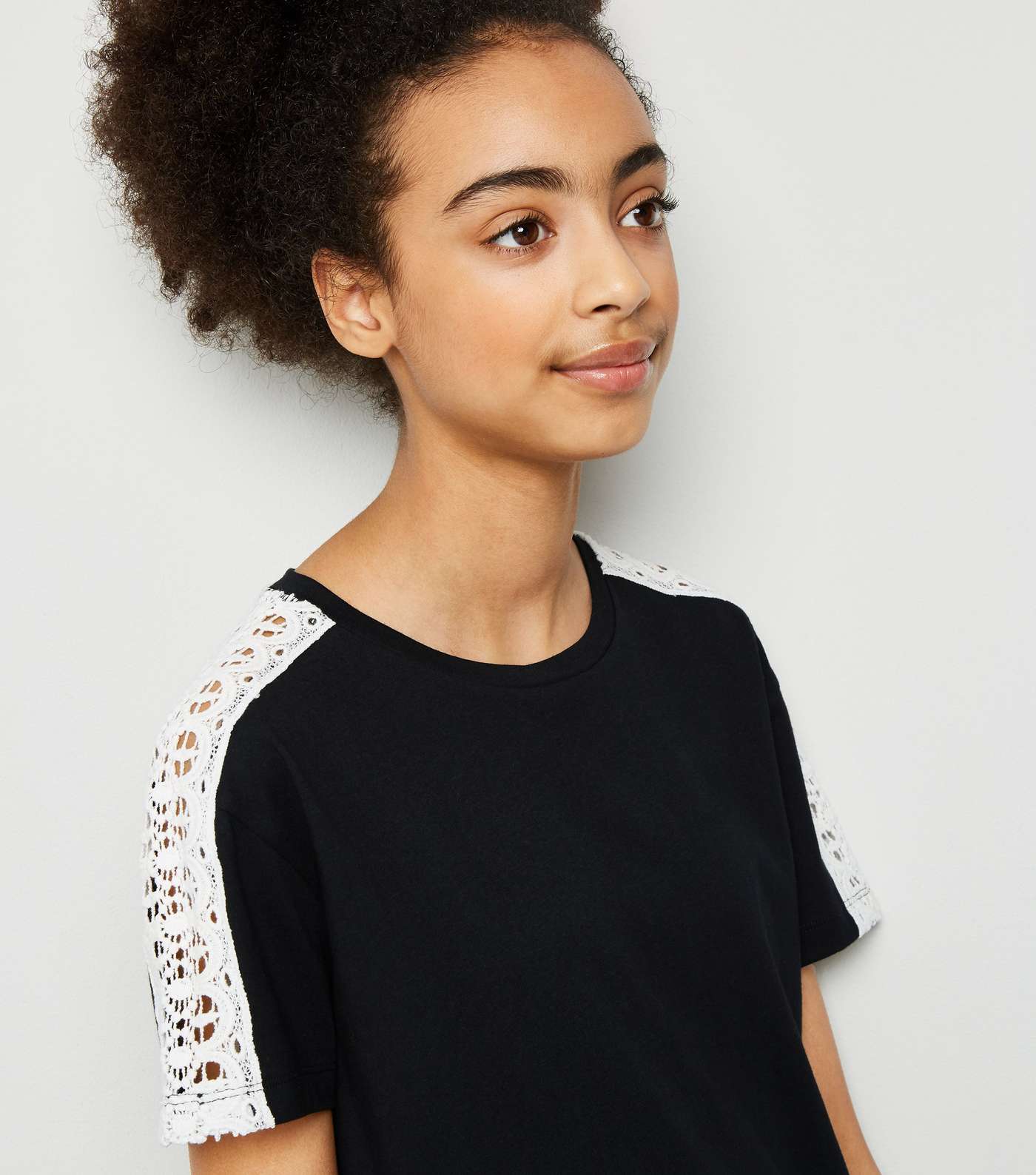 Girls Black Crochet Sleeve T-Shirt Image 5