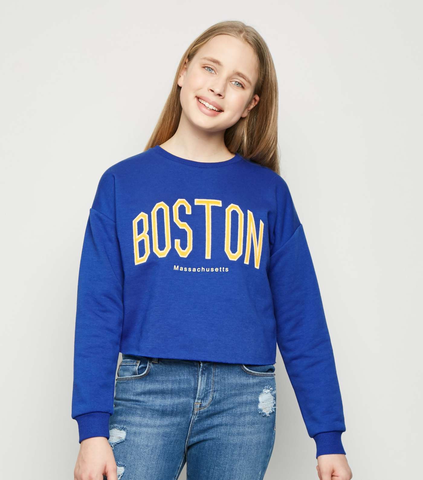 Girls Bright Blue Boston Varsity Logo Sweatshirt
