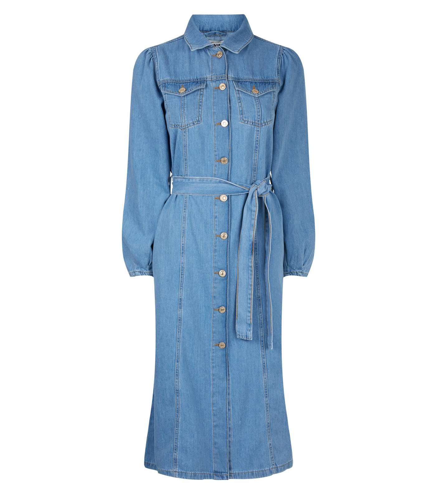 Blue Belted Denim Midi Dress Image 4