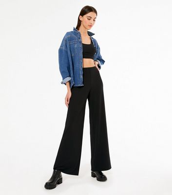 Black Ribbed Wide Leg Trousers | New Look