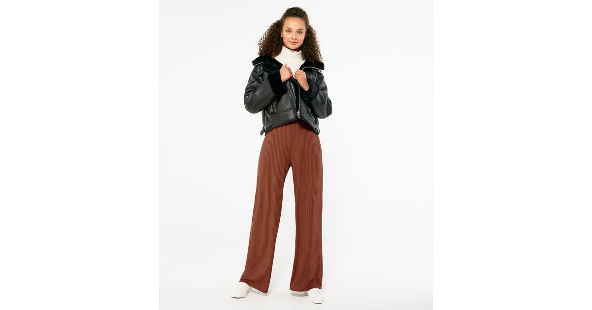 Rust Ribbed Wide Leg Trousers | New Look