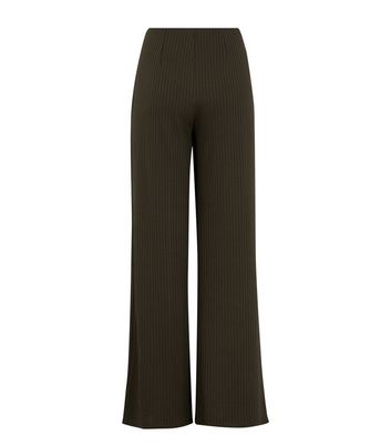 Image of Khaki Ribbed Wide Leg Trousers New Look