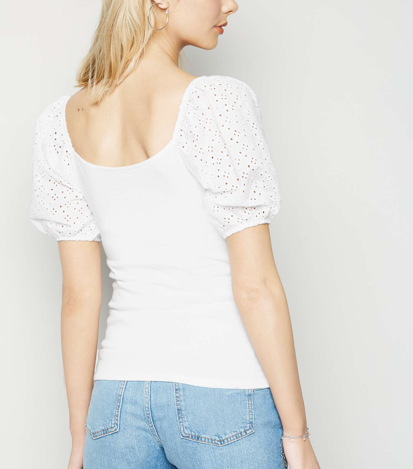 White Broderie Puff Sleeve Top Image 3