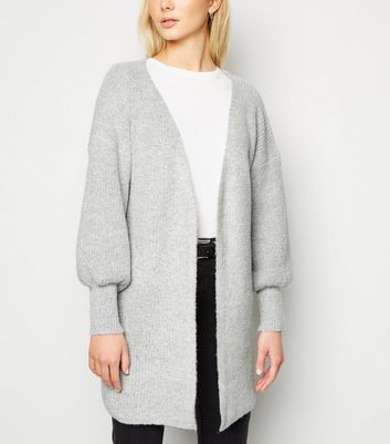 grey puff sleeve cardigan