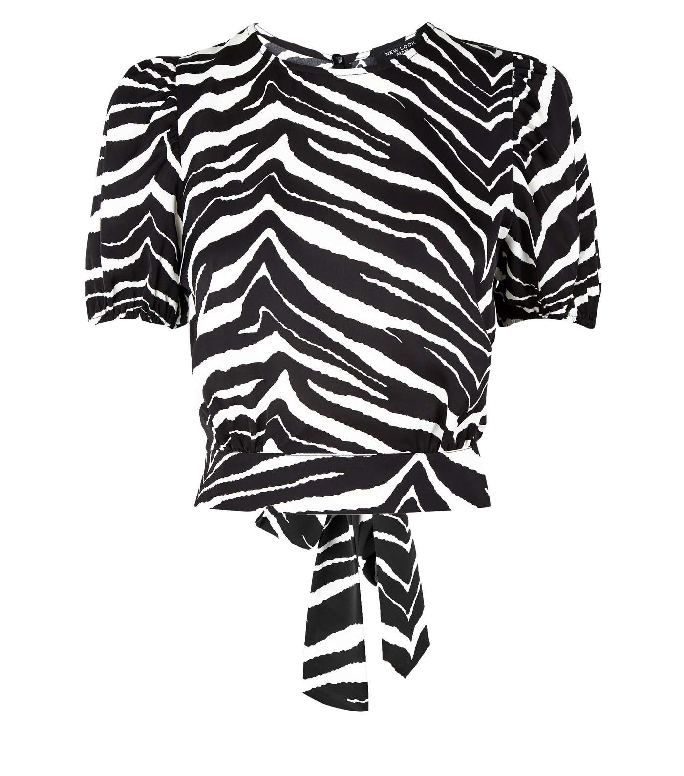 Petite Black Zebra Print Puff Sleeve Top Image 4