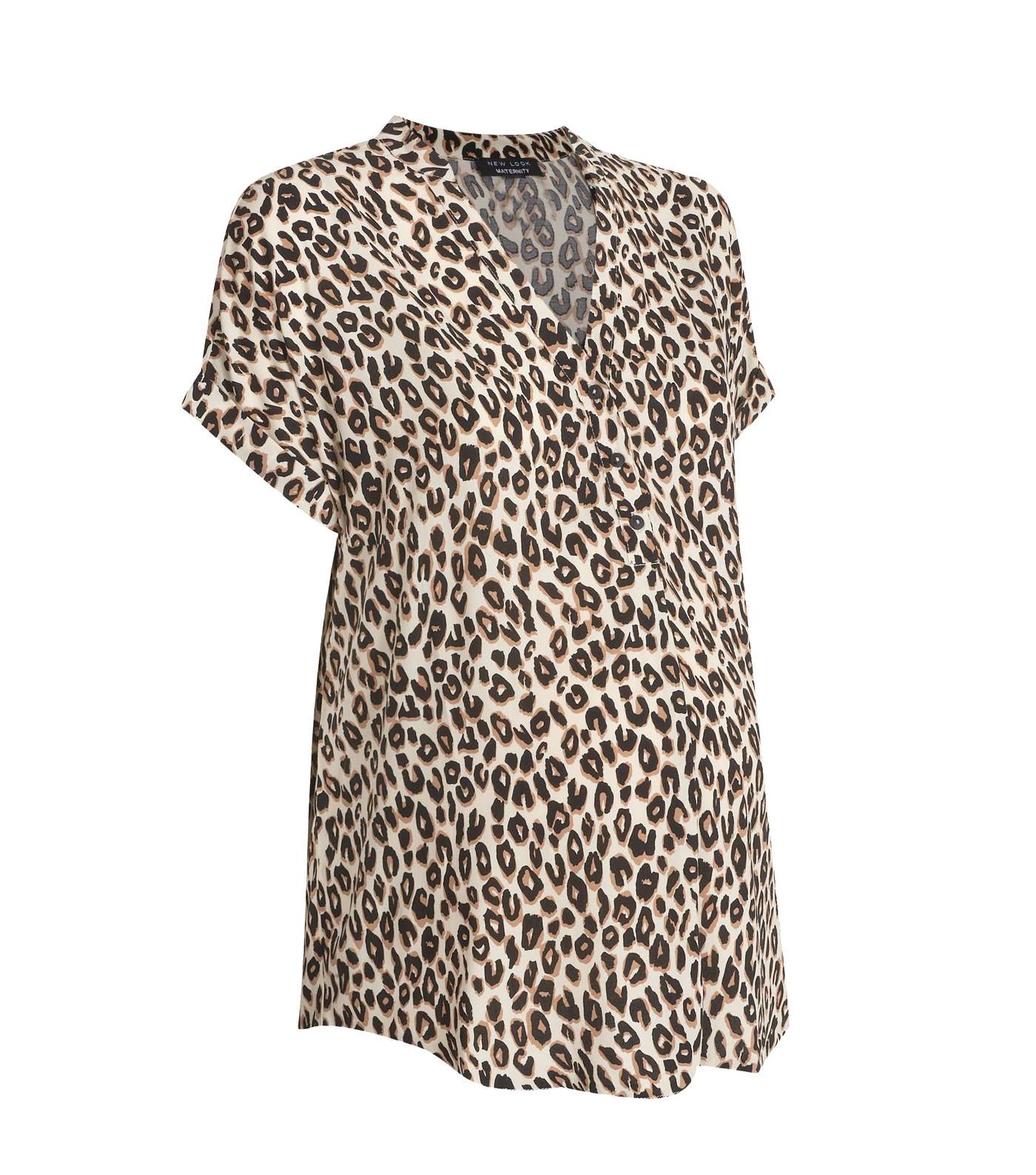 Maternity Cream Leopard Print Short Sleeve Shirt