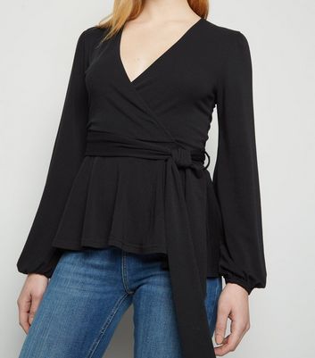 black wrap peplum top