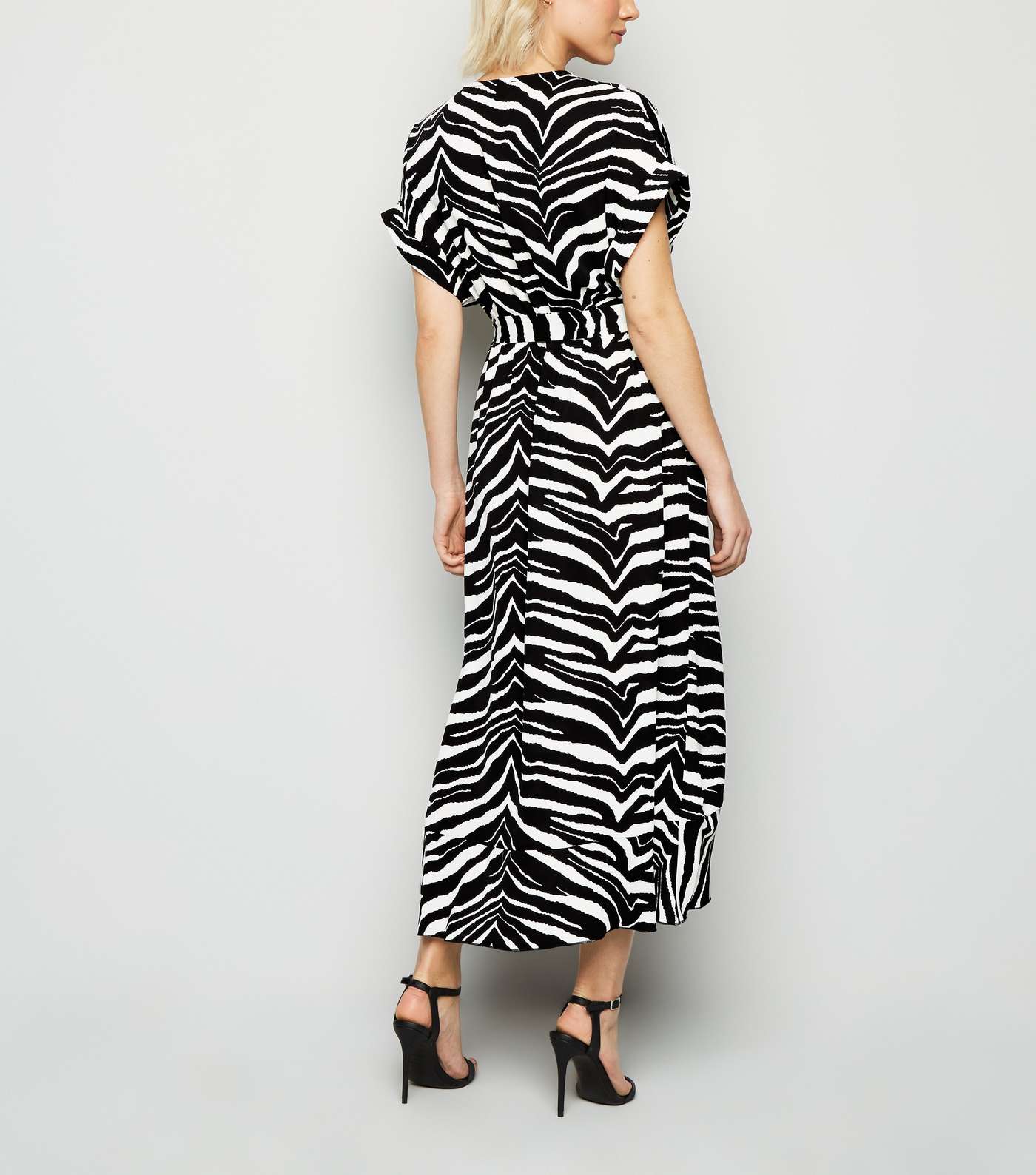 Petite Black Zebra Print Midi Wrap Dress  Image 2