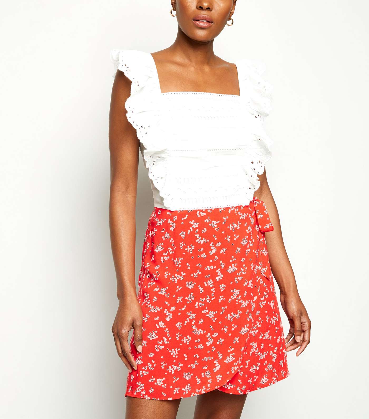 Red Daisy Print Mini Wrap Skirt