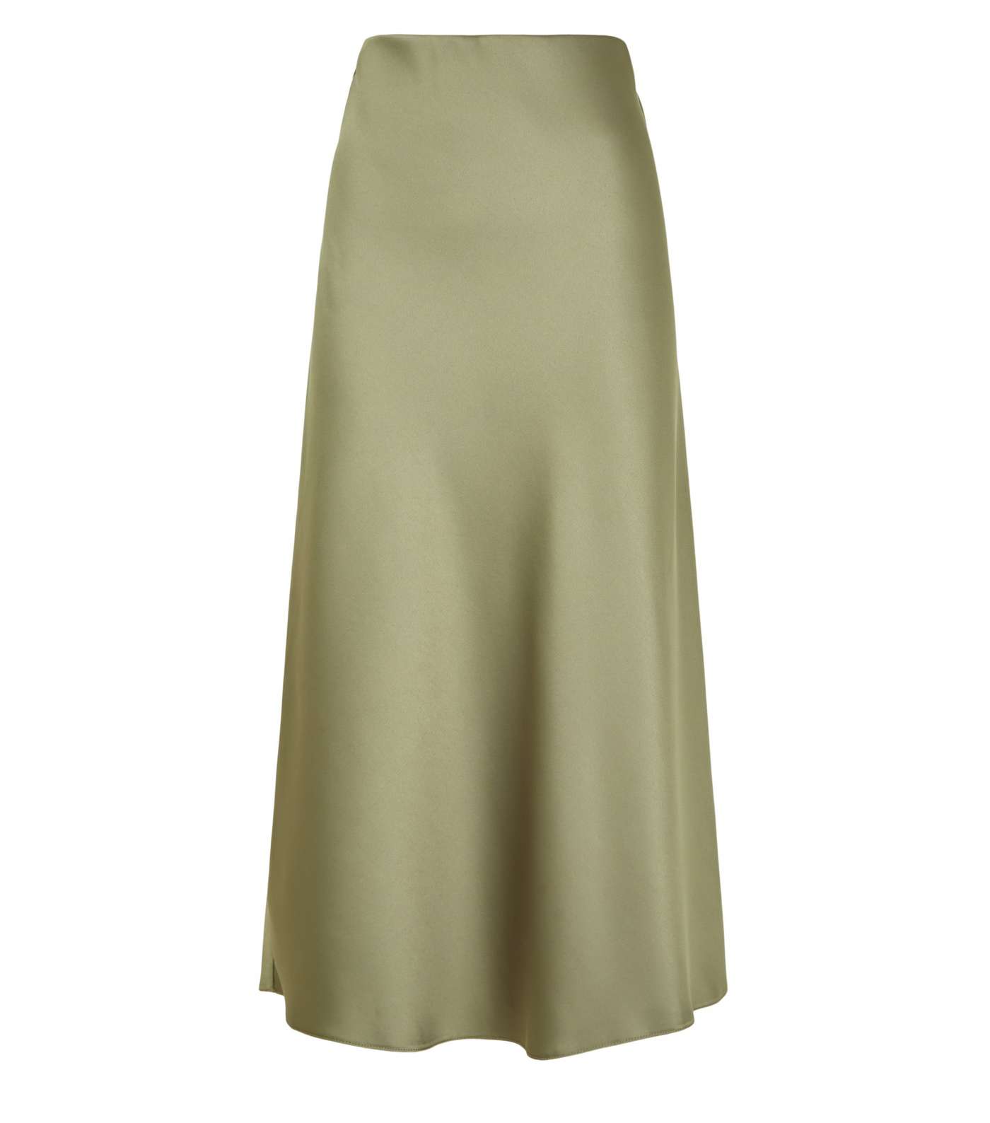 Khaki Satin Bias Cut Midi Skirt Image 4