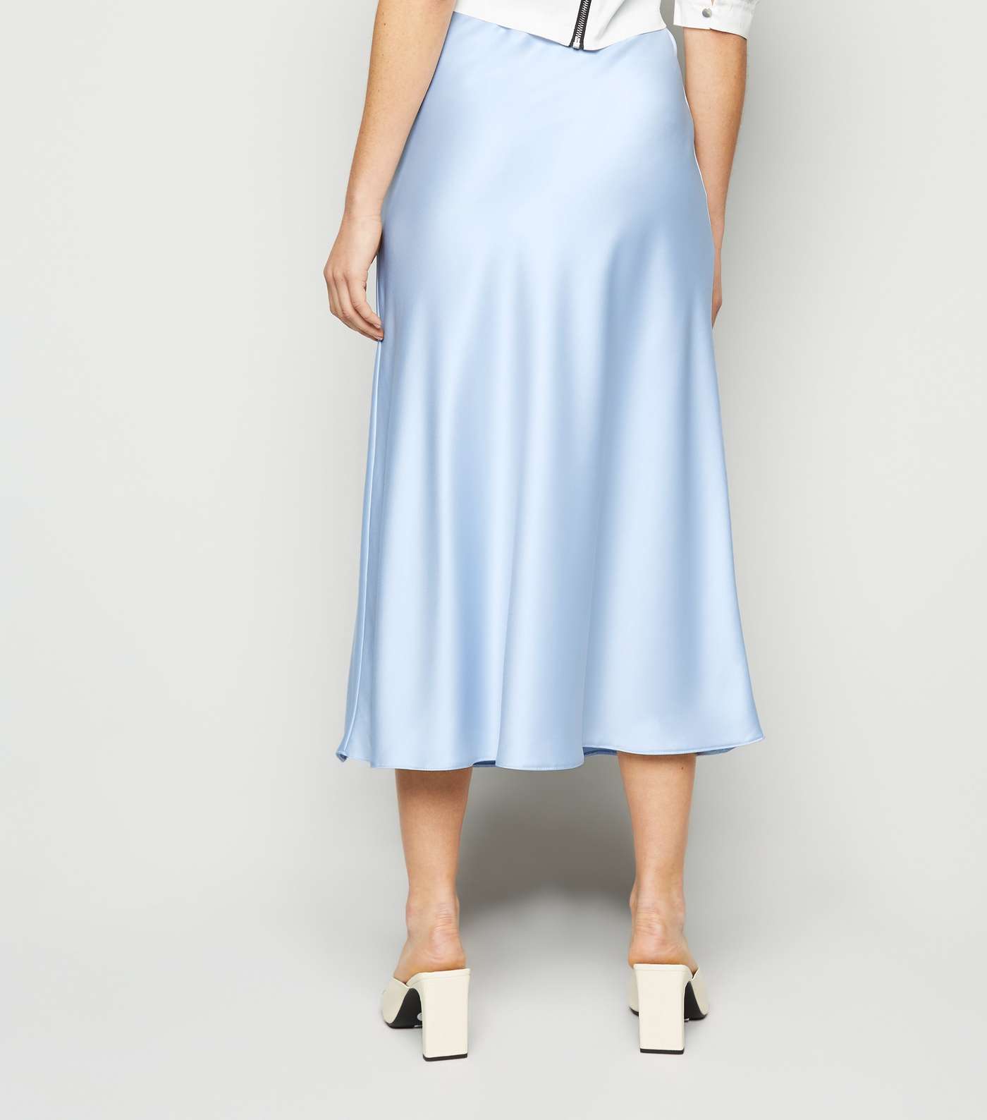 Pale Blue Bias Cut Satin Midi Skirt Image 3