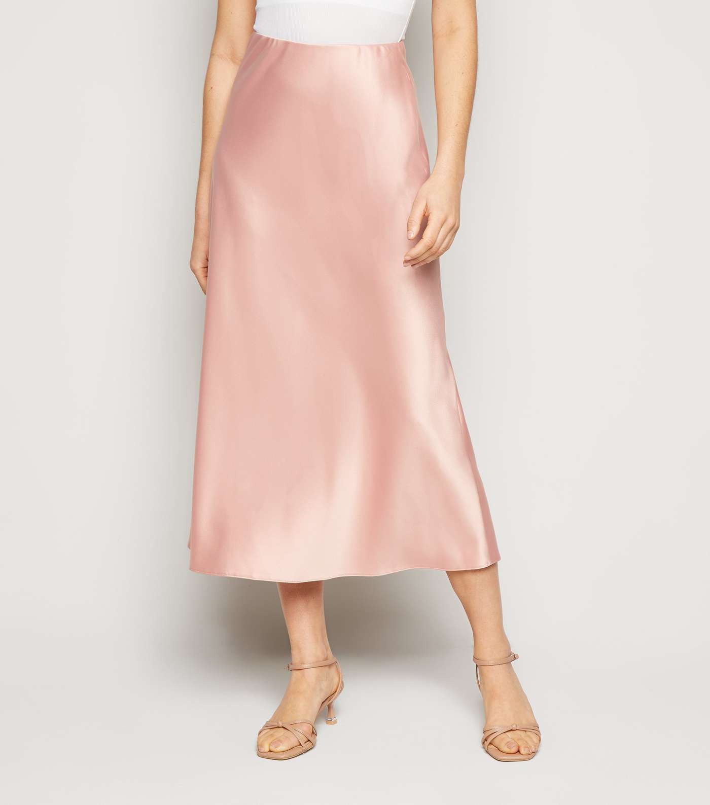 Pink Bias Cut Satin Midi Skirt Image 2