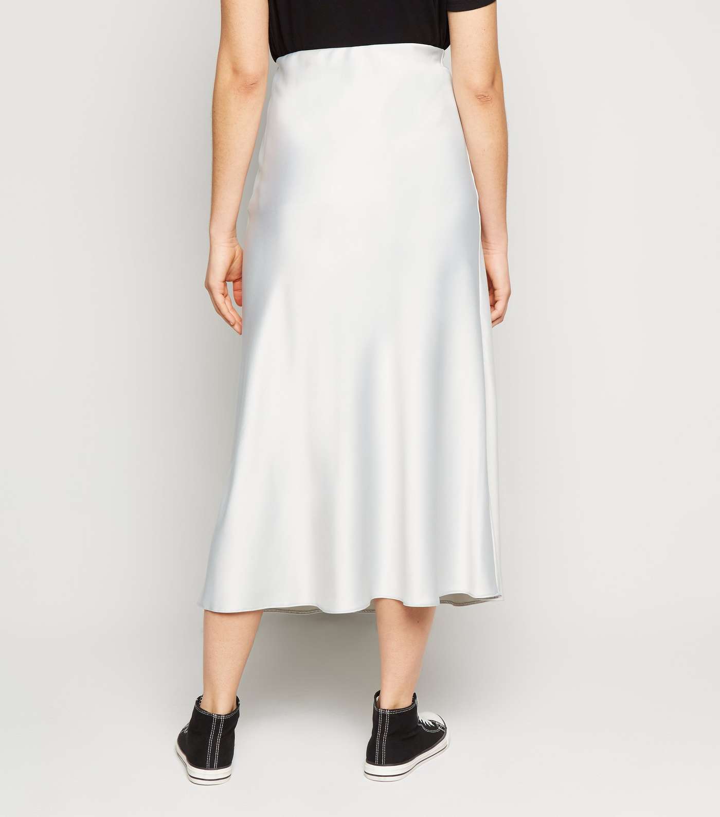 Silver Bias Cut Satin Midi Skirt Image 5